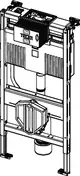 TECE WC-Modul mit Uni-Spülkasten, Aufbau aus Metallrahmen, Rohrleitungen und einem Spülkasten. Konstruktion für die Installation von WCs in Wandverkleidungen.